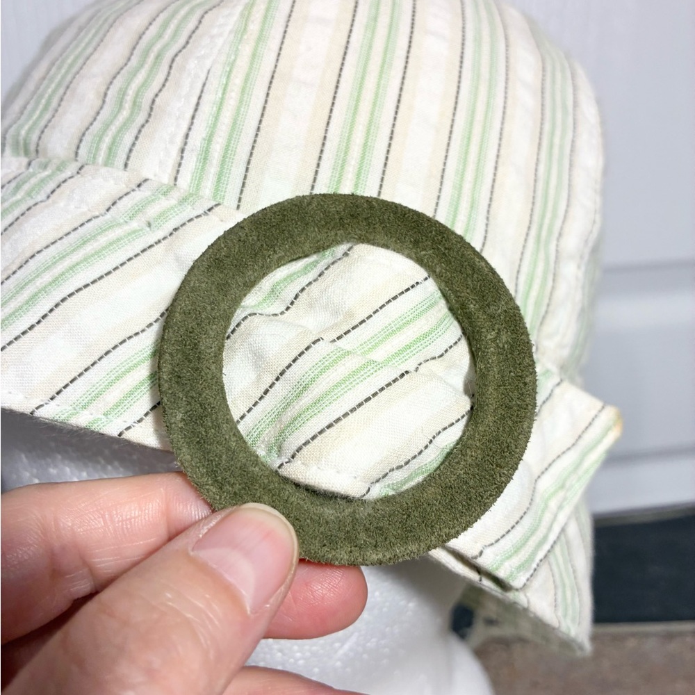 Anthro Hat Attack Green Stripe Cotton Cloche Hat w/ Suede Buckle - Picture 6 of 10